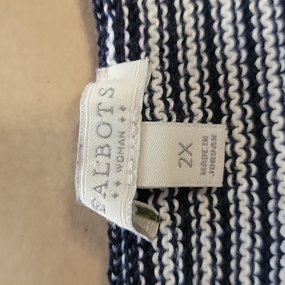 Talbots Size 2X Navy Blue & White Stripe Long Sleeve Sweater, V Neck, EUC - Picture 7 of 8